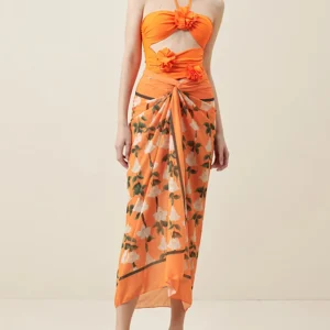 Halter Cutout 3D Flower Maiô e Sarongue