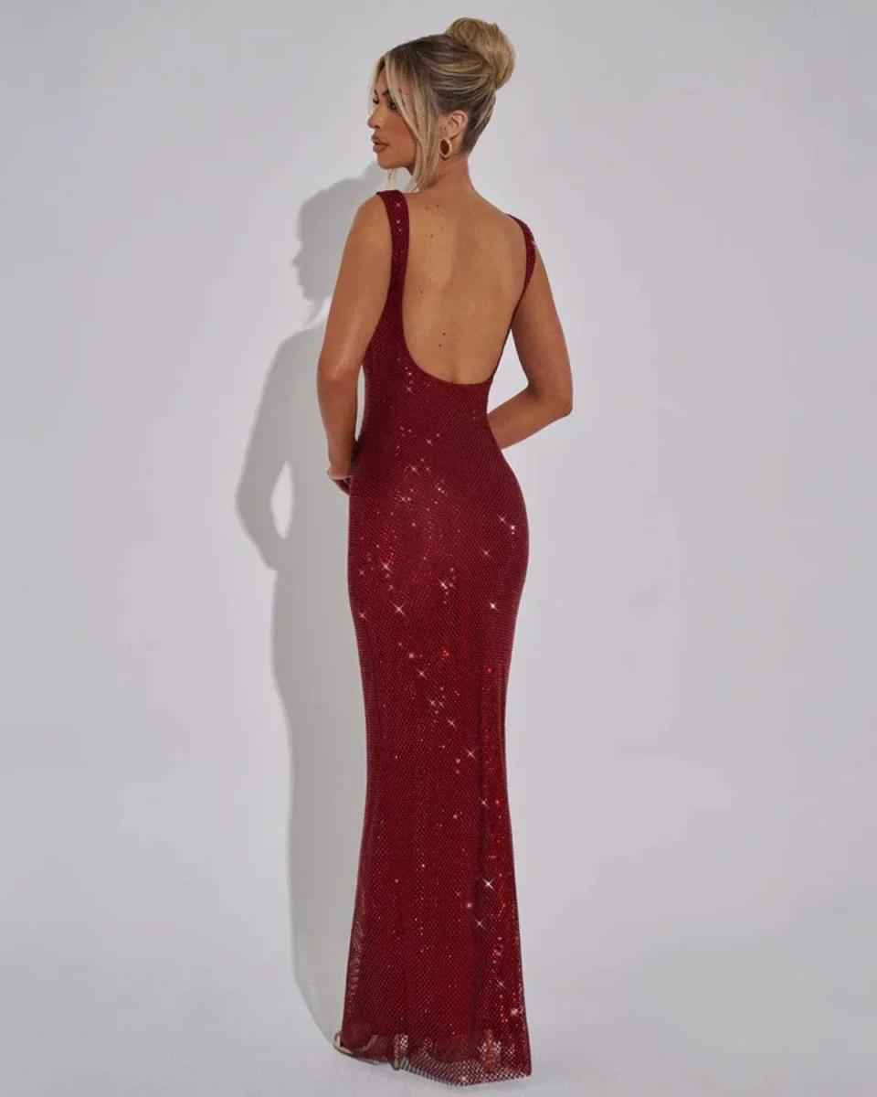 Vestido de Festa com Decote Quadrado Ornamental - Image 7