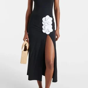 3D Floral One-Shoulder Black Swimsuit