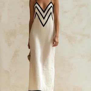 Simona - Vestido Longo em Linho com Padrão Zig-Zag
