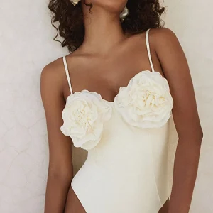 Floral Appliqué Solid One-Piece Swimsuit