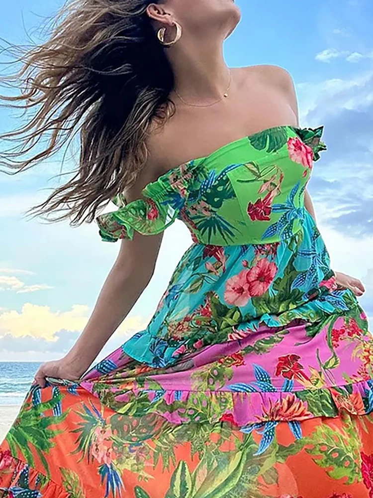Vacation Print One Piece Swimsuit Set - Image 2