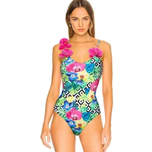 Orchid Strap Print Spaghetti Swimsuit Set