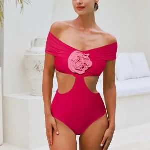 Floral Appliqué Cutout One Piece Swimsuit Set