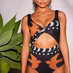 Printed One Piece Swimsuit and Bikini Set