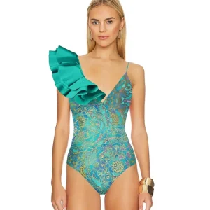 Boho Ruffle Print One Piece Swimsuit Set