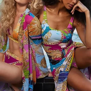 Colorblock Cartoon Print One-Piece Swimsuit