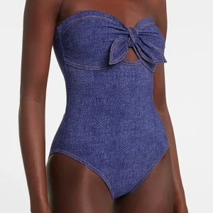 Denim Bandeau One Piece Swimsuit Set