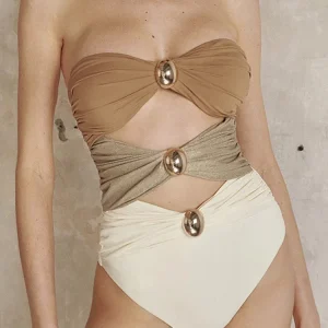 Morandi Colorblock High-Waist Hot Spring Swimsuit Set