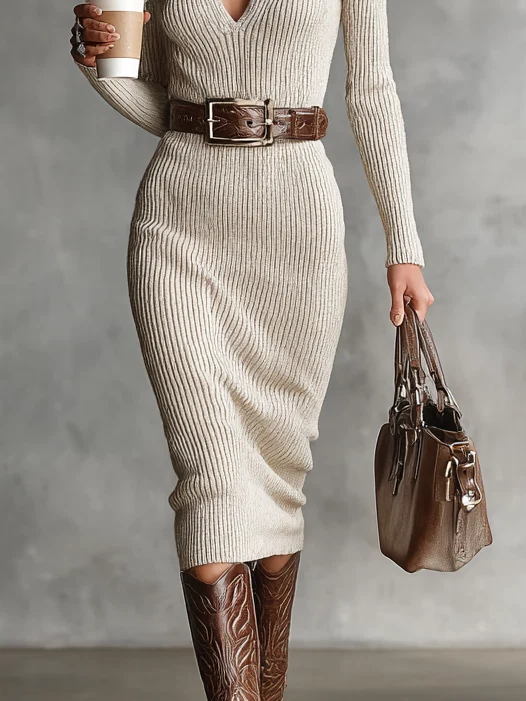 Folha - Vestido Midi de Malha Slim Fit - Image 4