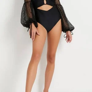 Long Sleeve Sheer Mesh Cutout Swimsuit