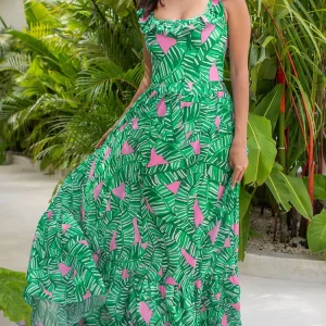 Green Ruffle Print One Piece Swimsuit