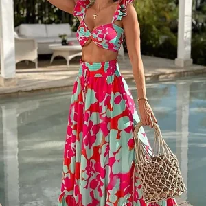 Ruffle Floral High-Waist Bikini Set