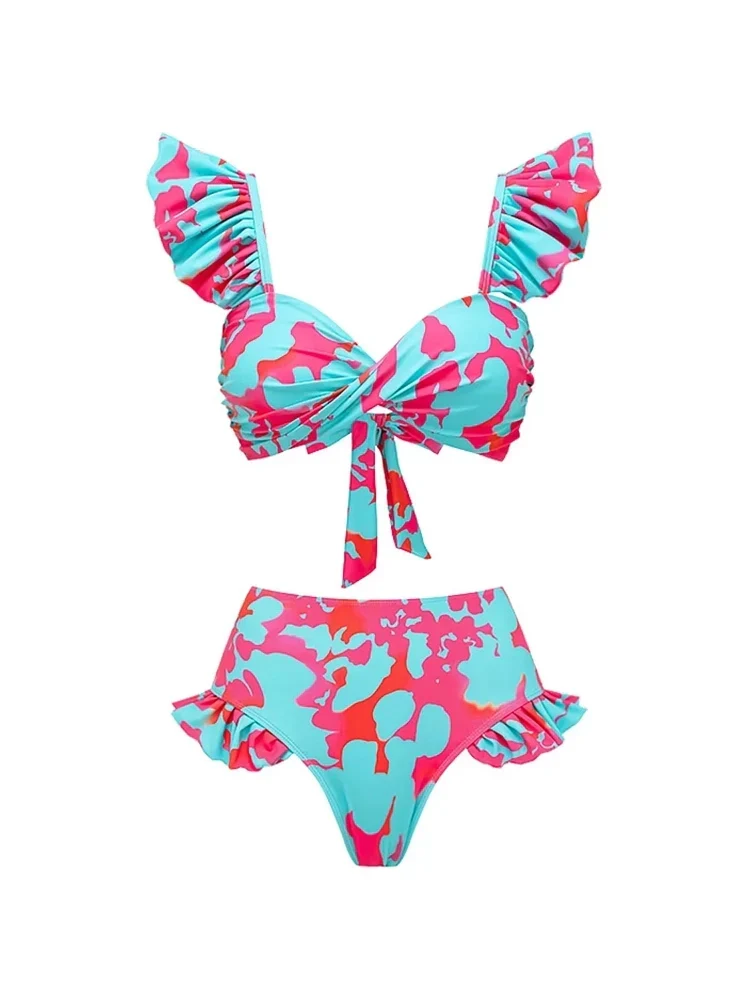 Ruffle Floral High-Waist Bikini Set - Image 7