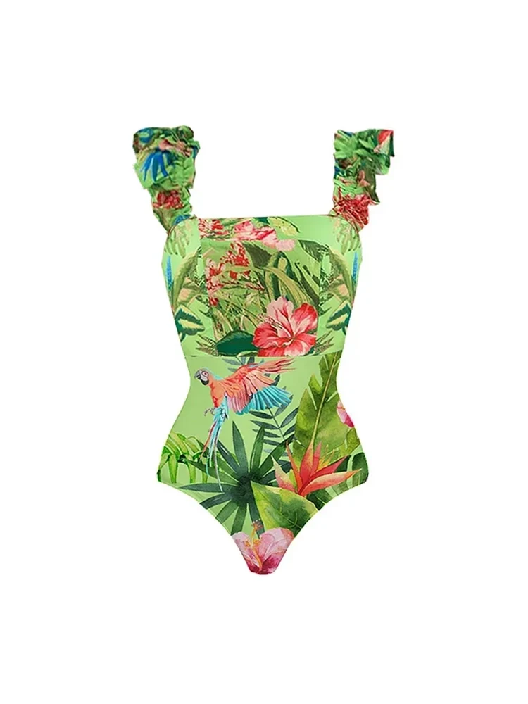 Vacation Print One Piece Swimsuit Set - Image 7
