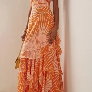 One-Shoulder Floral Salmon Print Swimsuit