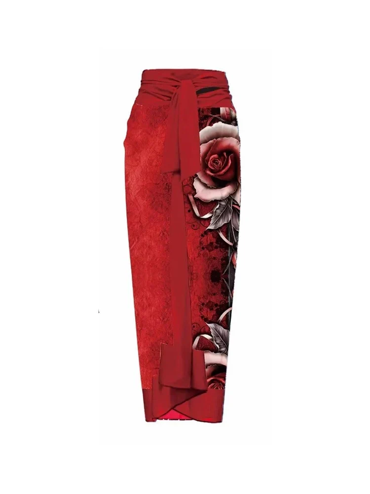3D Red Floral Print One-Piece Swimsuit Set - Image 4