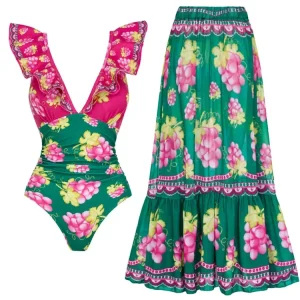 Ruffled Ruched One-Piece Maxi Skirt Set