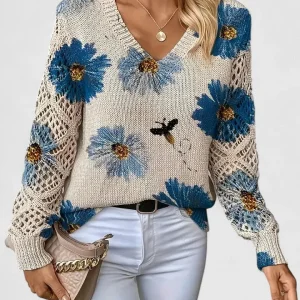 Catarina - Camisola de malha com padrão floral
