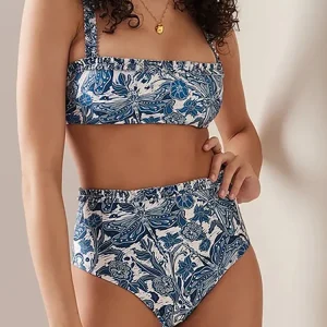 Blue Dragonfly Ruffle Skirt Swimsuit Set