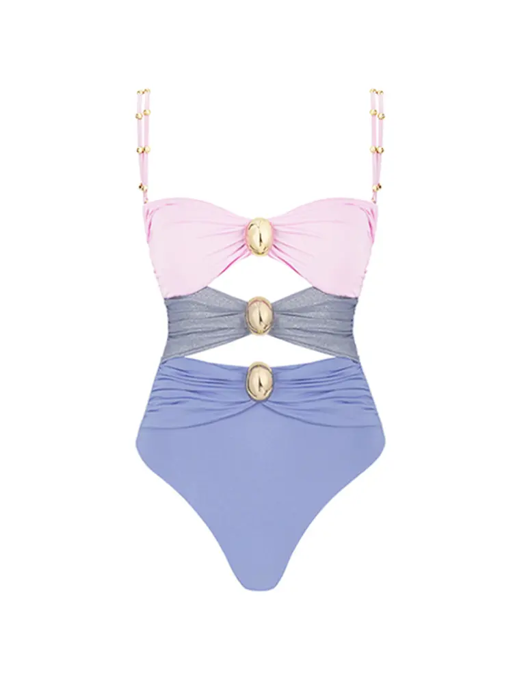 Morandi Pink Colorblock High-Waist Swimsuit Set - Image 5
