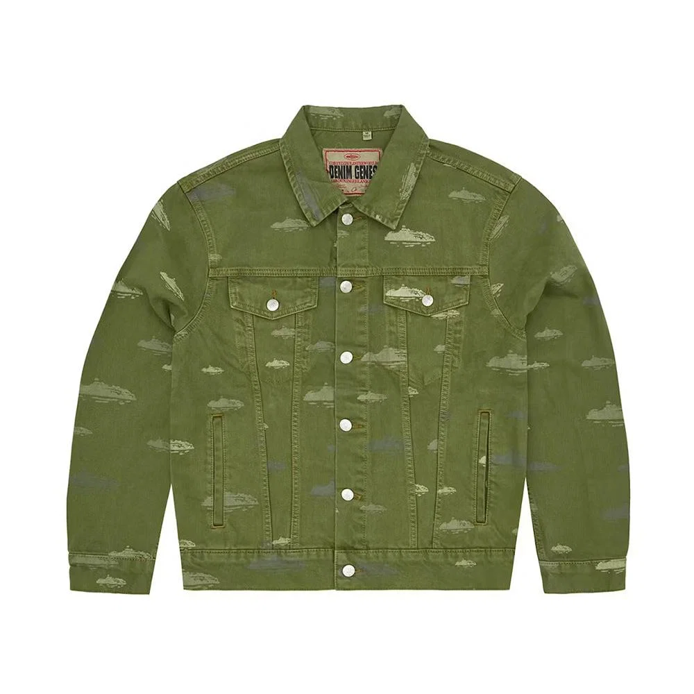 Corteiz Alcatraz Pattern Denim Jacket - Khaki - Image 2