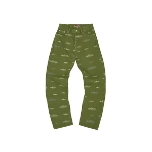 Corteiz Alcatraz Pattern Denim Jeans - Khaki