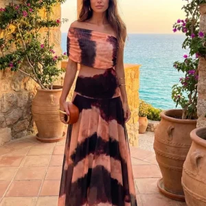 Lagos - Vestido Estampado Laranja e Castanho
