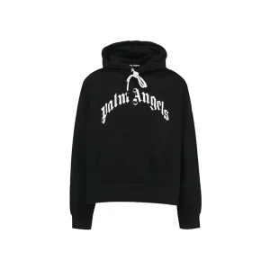 PALM ANGELS CURVED LOGO HOODIE - BLACK/WHITE