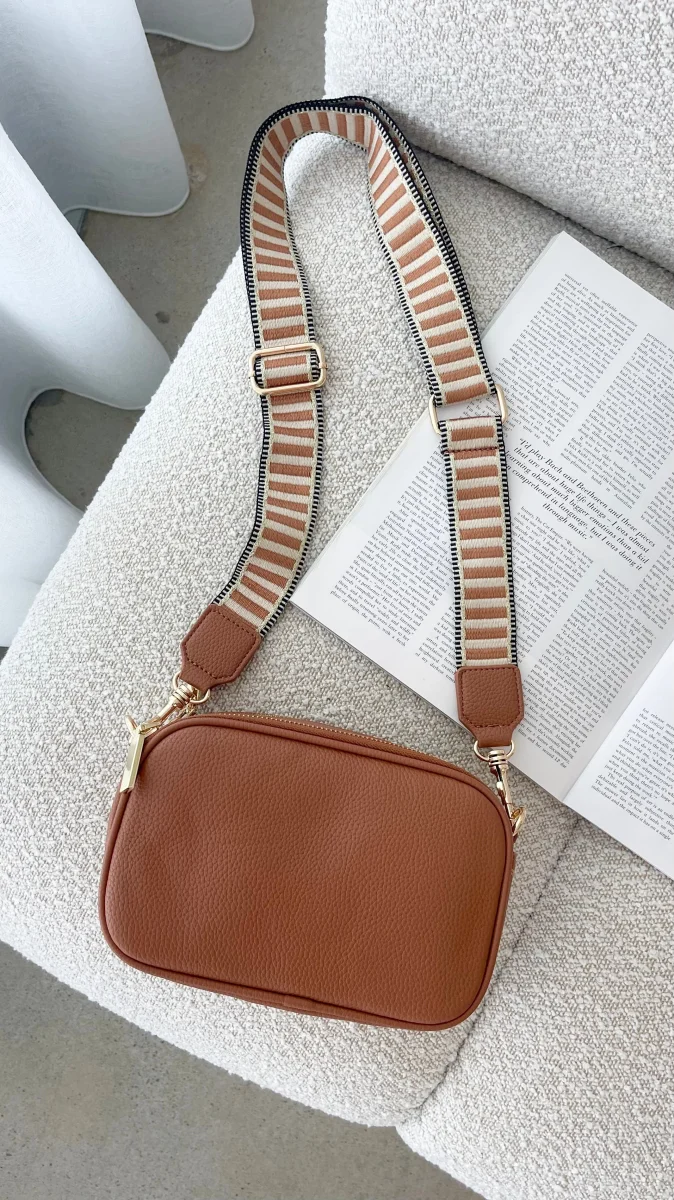 Bella Tan Stripe Strap Camera Bag - Image 7