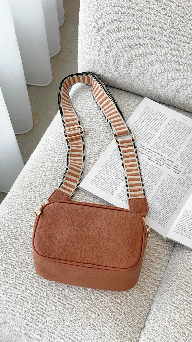 Bella Tan Stripe Strap Camera Bag - Image 2