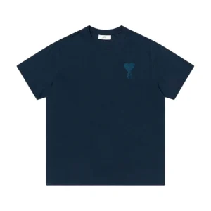 AMI Paris Tonal Ami de Coeur Embroidered T-shirt - Navy