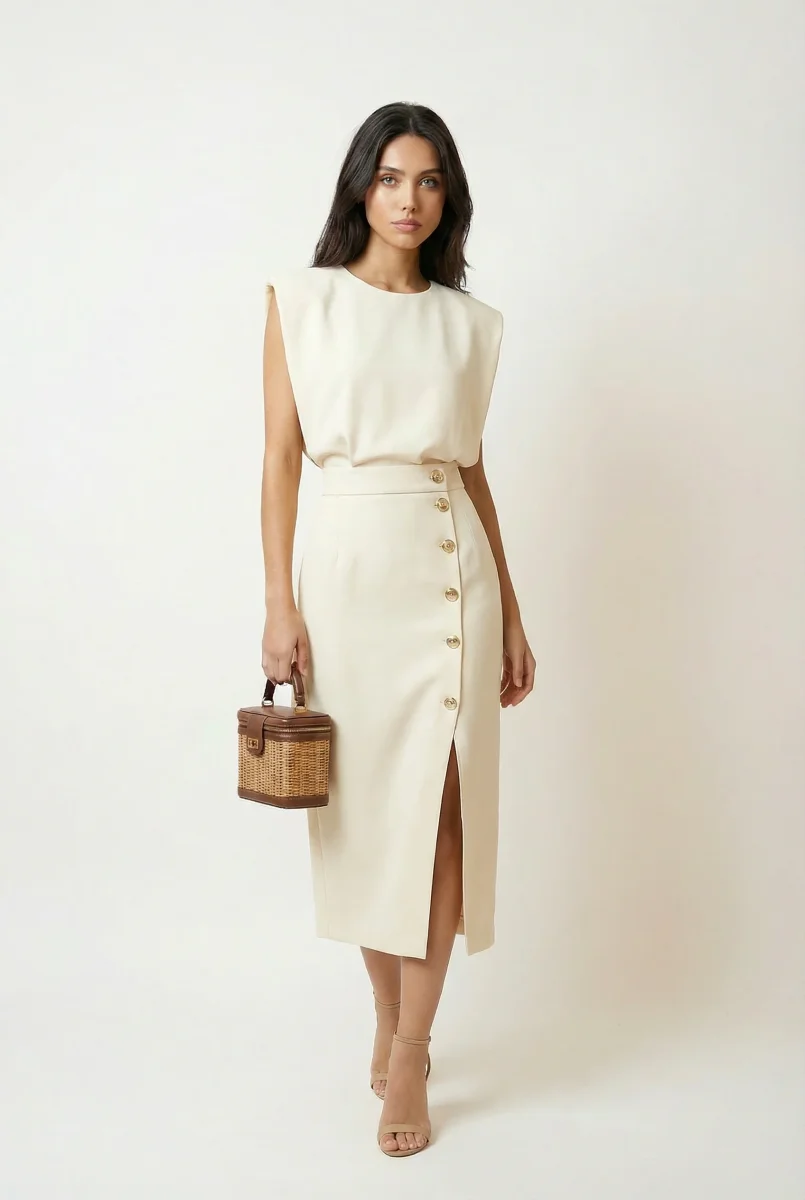 Vestido Midi Sem Mangas com Detalhe em Botões - Image 2