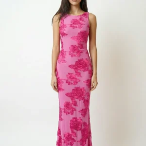 Maxi Vestido Floral Sem Mangas com Bordado