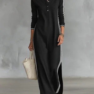 Duna - Maxi Vestido de Moletão com Gola de Botões