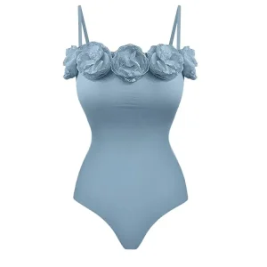 French Style Swimsuit with Handcrafted Floral Appliqué
