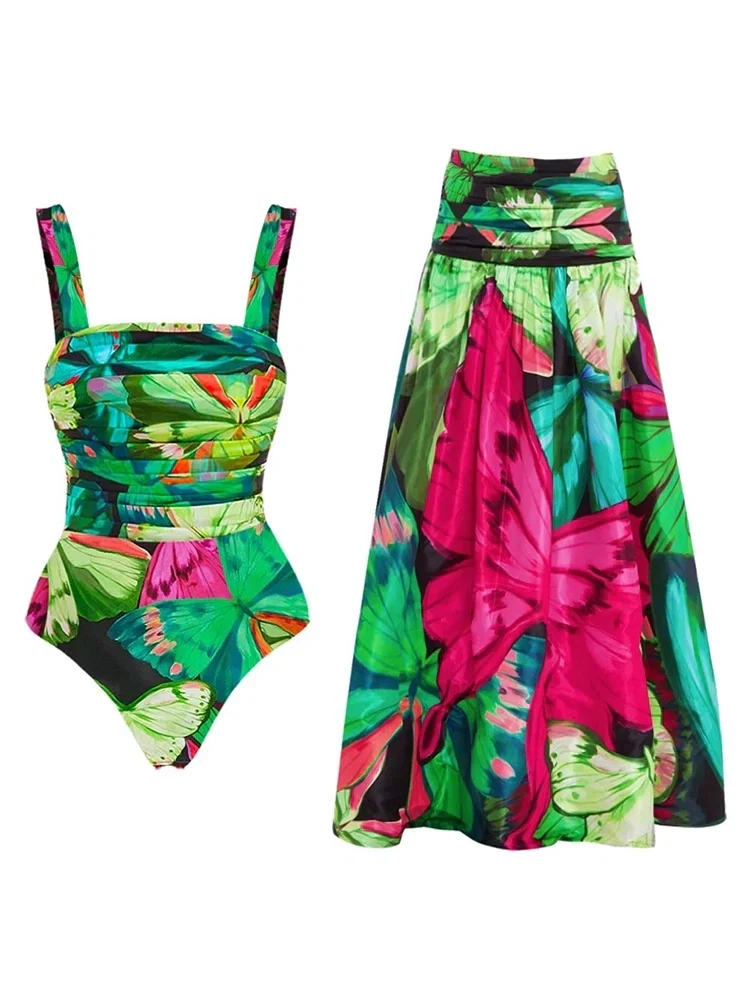Butterfly Print Ruched Slimming Swimsuit Set - Image 4