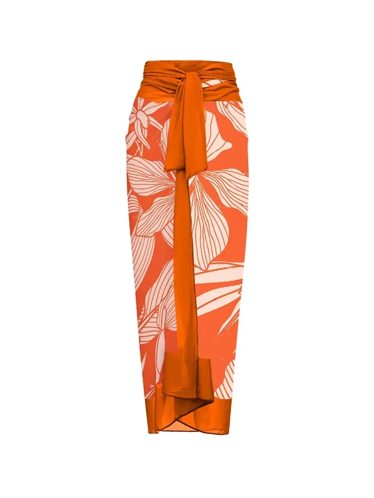 Tie Strap Print One Piece Swimsuit Set - Image 4