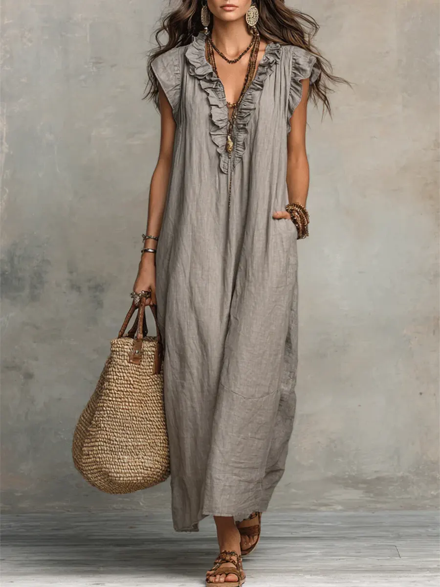 Camélia | Vestido Longo Fluido com Babados - Image 2